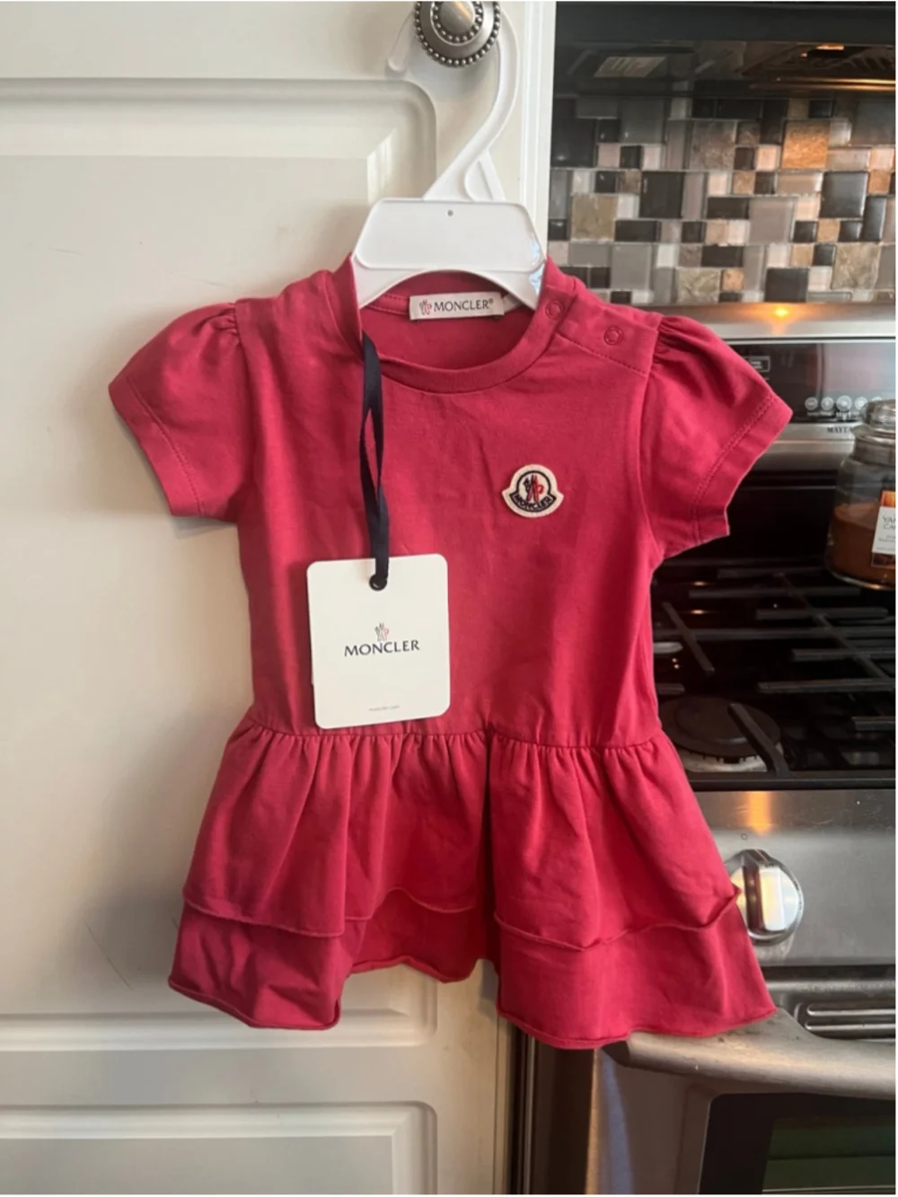 NWT MONCLER Red Kids' Ruffle T-Shirt Dress 6/9 Months
